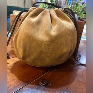 Vintage Loewe Brown Suede Drawstring Bag